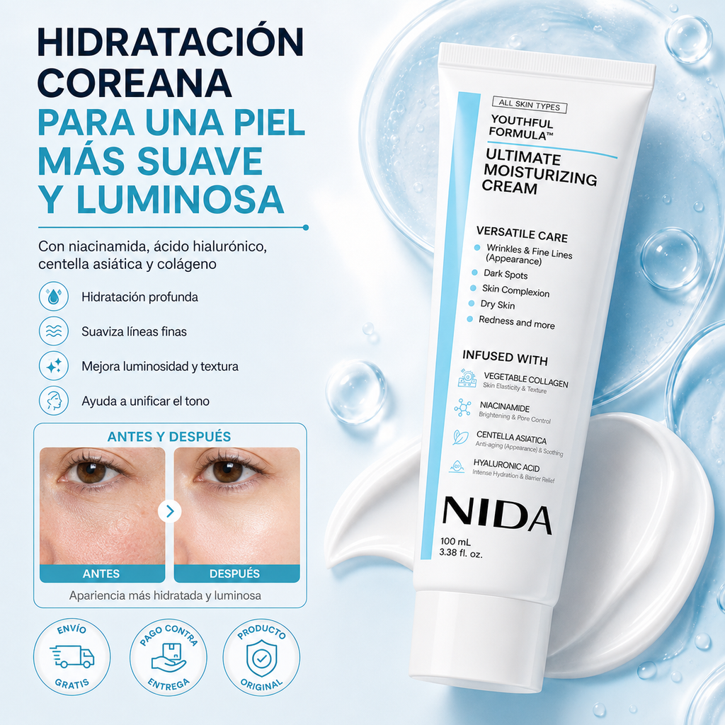 NIDA™ Crema Hidratante Coreana para una Piel Suave y Luminosa | 100 ml