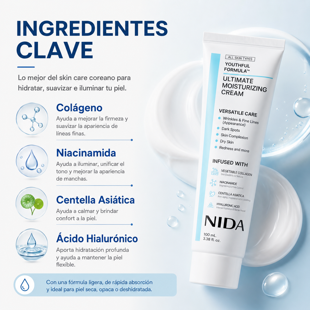 NIDA™ Crema Hidratante Coreana para una Piel Suave y Luminosa | 100 ml